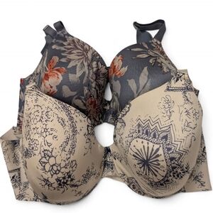 SOMA 38DD Vanishing Back Bras Full Coverage Lined 2PC Neutral Floral Prints